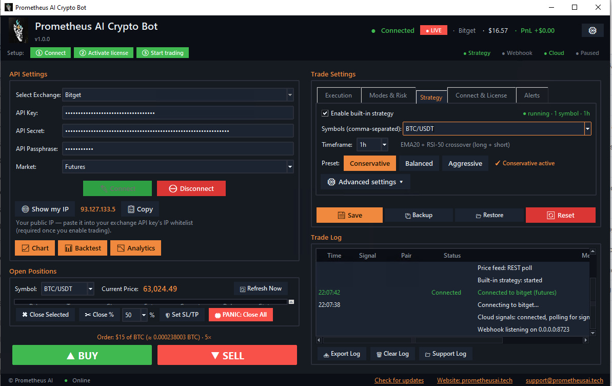 Prometheus trading dashboard